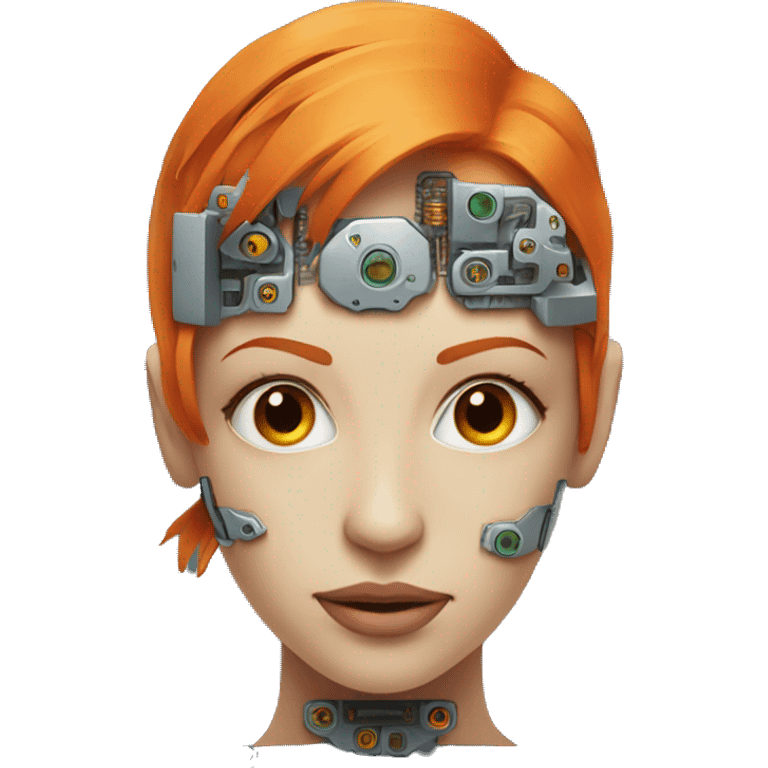 Head of female cyborg with orange hair and circuits emoji