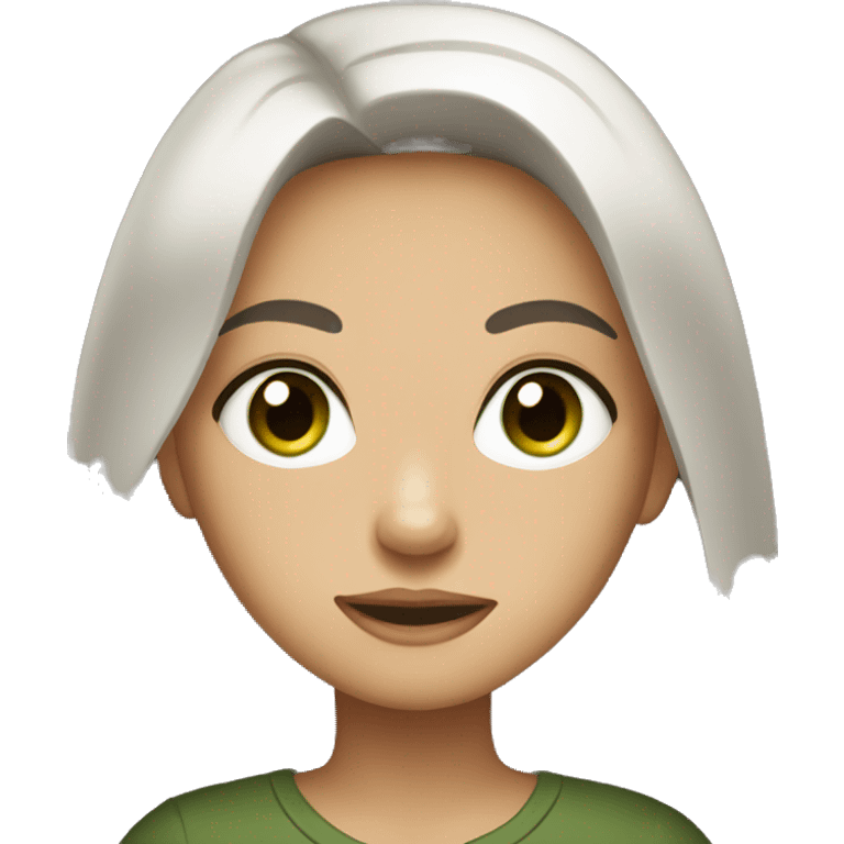 Girl with long black hair and green eyes in brown shirt emoji