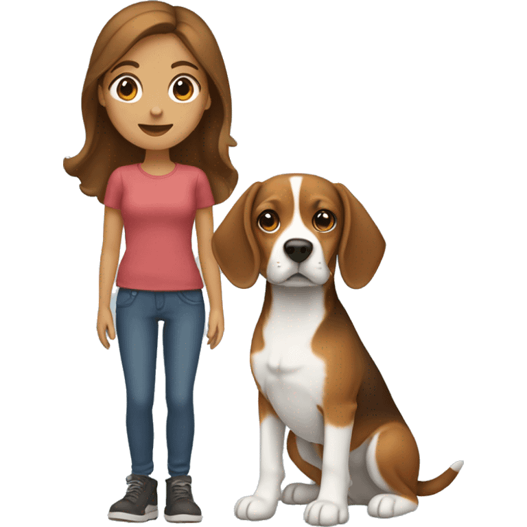 Girl with brown hair holding a beagle  emoji