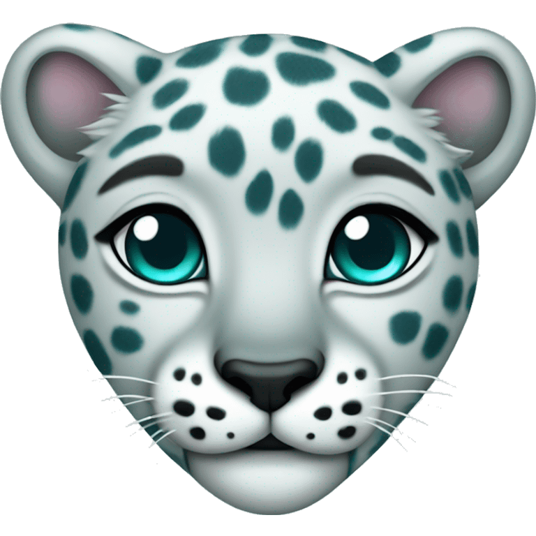 cute snow leopard shows a turquoise heart emoji