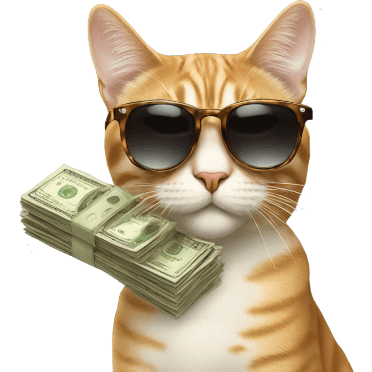 rich cat in sunglasses with money emoji