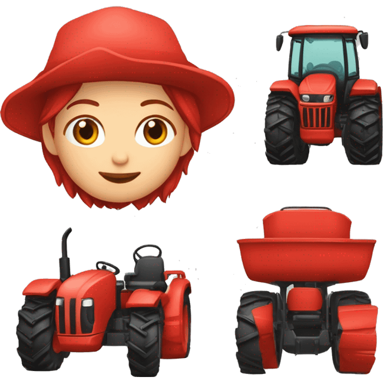 Grüner traktor mit roten felgen darin sitzt mädchen mit roten haaren und sagt hopperla emoji