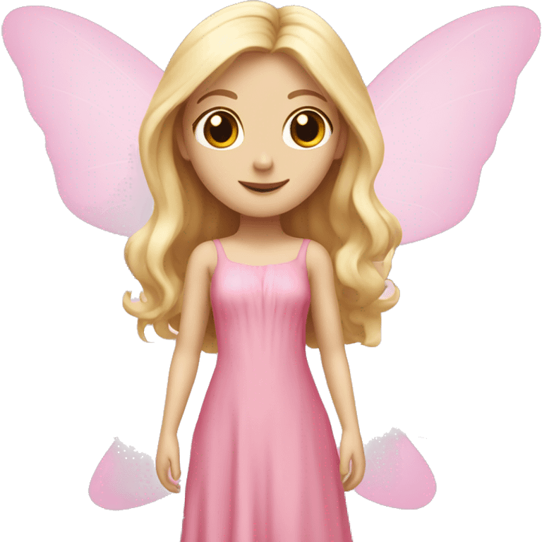 fairy with blonde long hair, pale skin, brown eyes and pink dress and pink wings  emoji