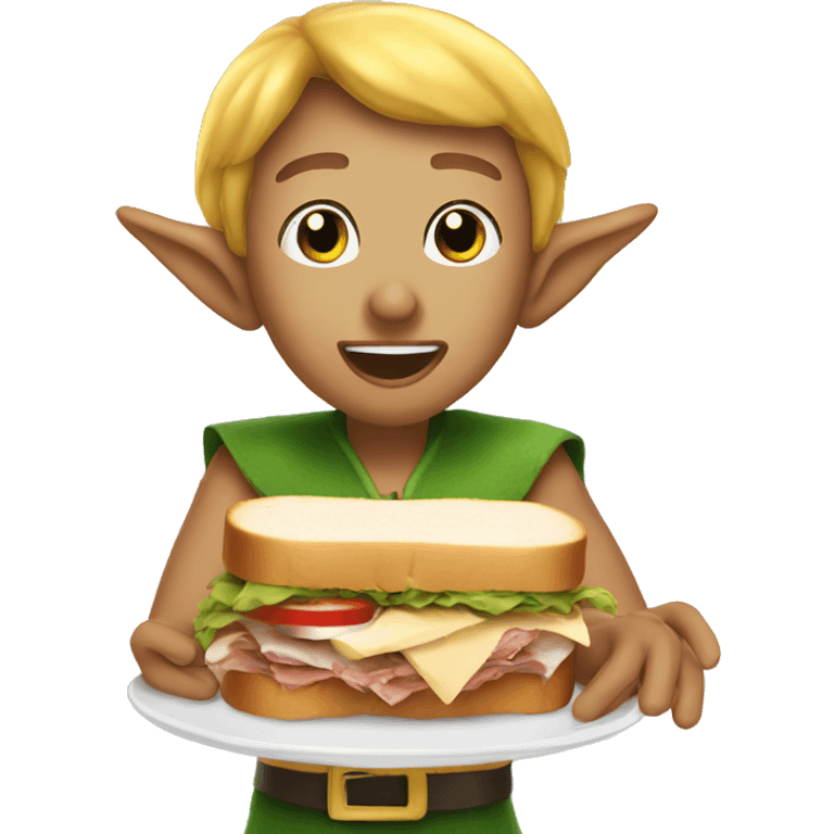 Elf on beach eating turkey sandwich  emoji