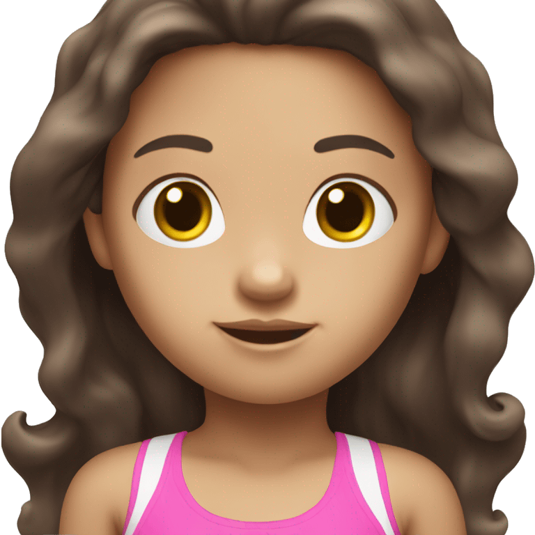 little white girl with pink swimming suit dark brown long hair emoji