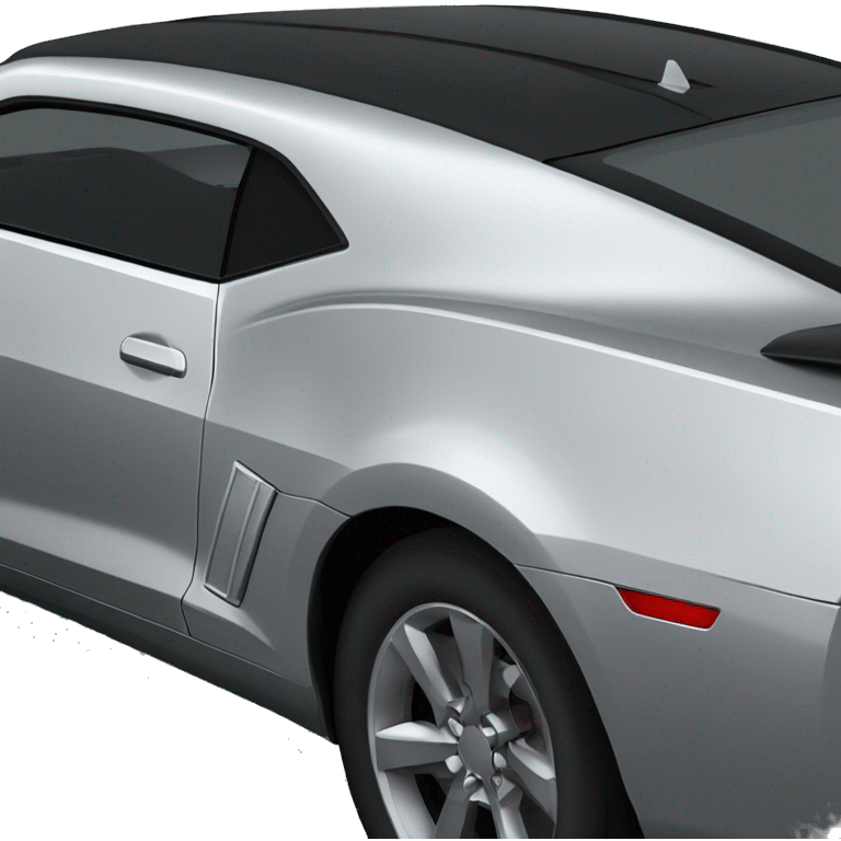 Side view of a Silver Camaro 2010 with black front lips and black spoiler and silver rims emoji