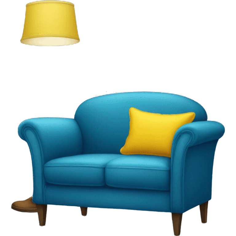 blue couch chair with yellow pillow emoji