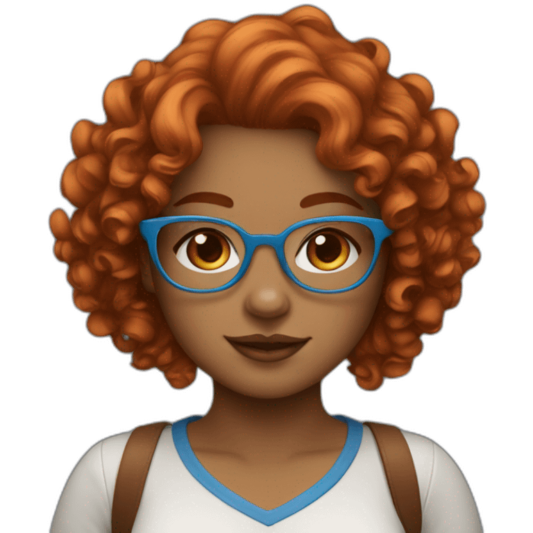 pretty curvy girl with curly copper hair and blue glasses emoji