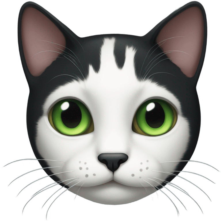 Black cat with green eyes and white spots near the mouth  emoji