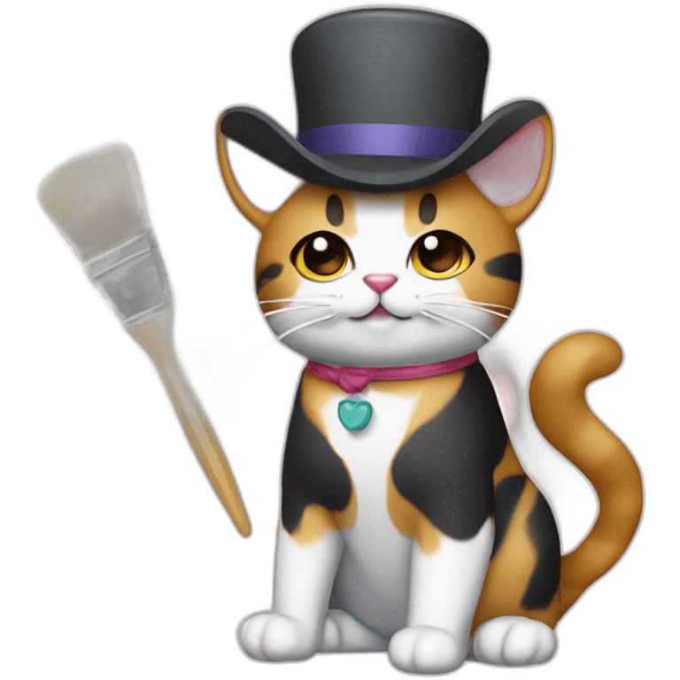 Kawaii cat artist in hat with palette and brush so it can be used as a mouse cursor emoji