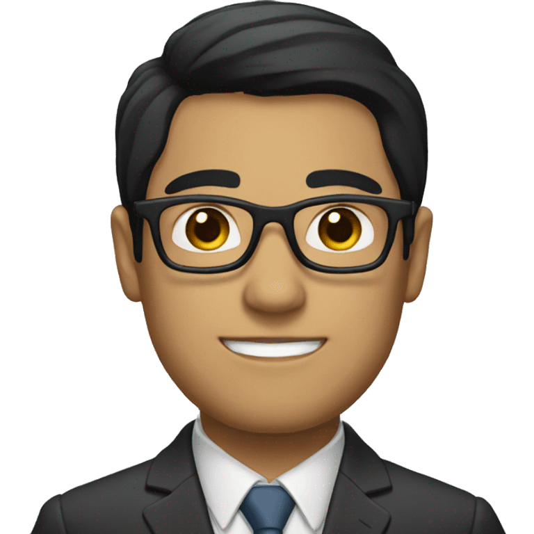 A man with glasses and a suit with straight black hair and a dark face emoji