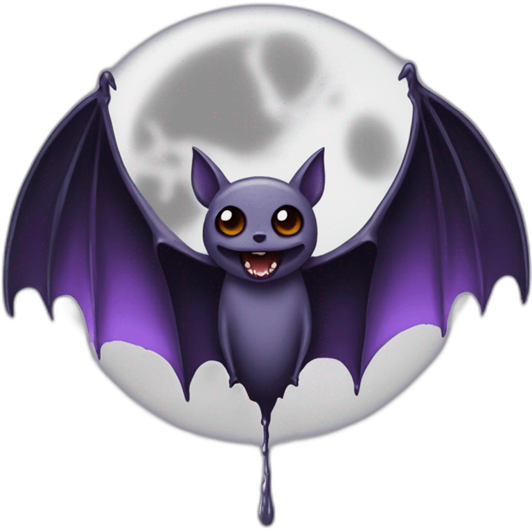 purple black vampire bat wings flying in front of large dripping grey crescent moon emoji