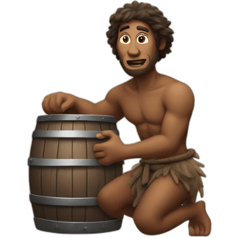 primitive man holds a barrel of oil in his hands emoji