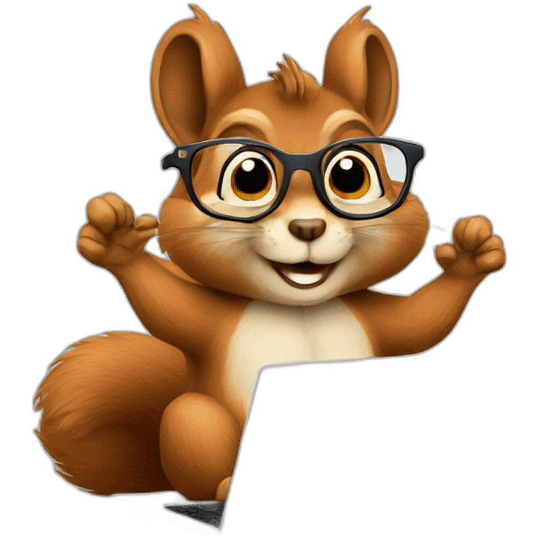 a squirrel with glasses is working on a laptop emoji