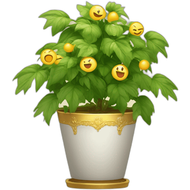 divine plant in a golden flower pot on a stand with four feer emoji