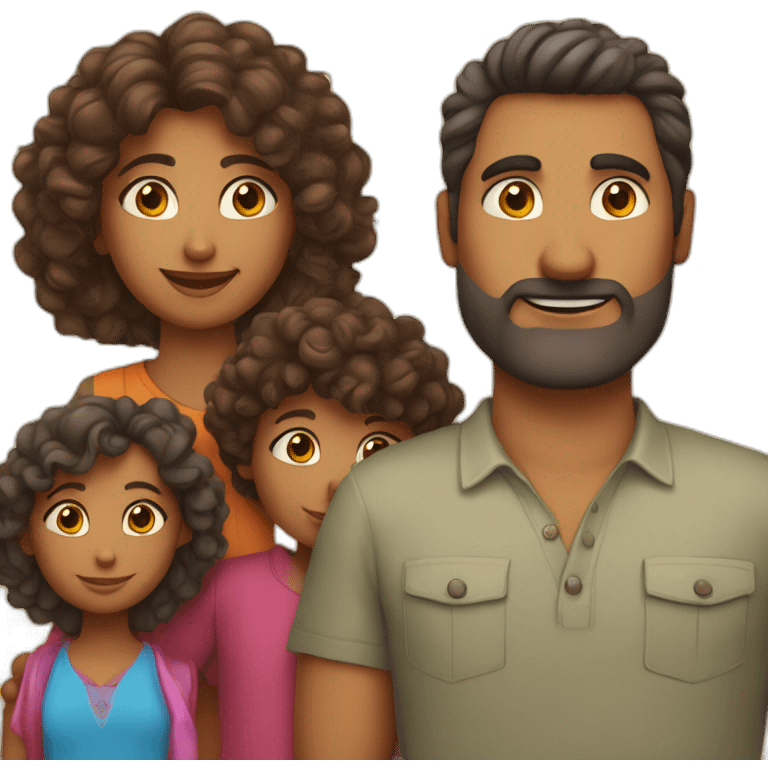 indian family with one daughter curly hair mom curly hair dad straight hair and one son straight hair emoji