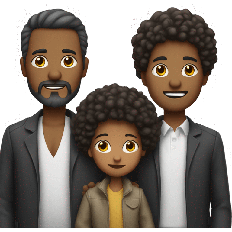 sin barba una familia solo con un padre y dos hijos, un hijo mayor que el otro afro. emoji