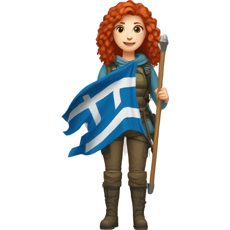 female winter mountaineer red hair holding greek flag emoji