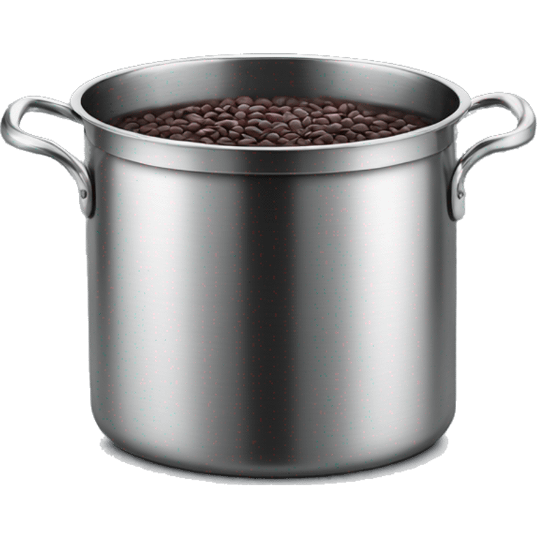 Stainless steel pot with black handlers, beans inside emoji