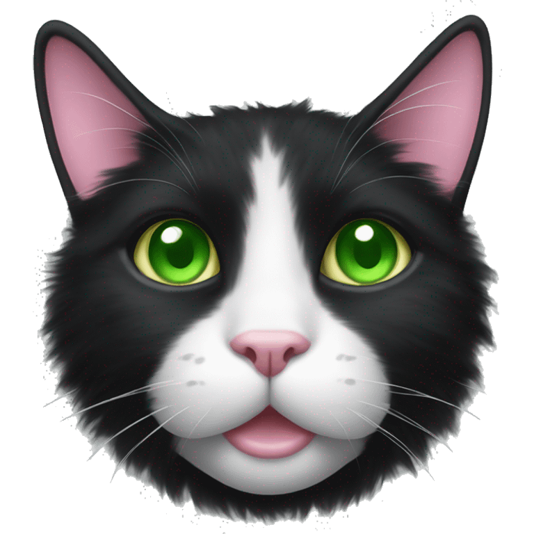 fluffy black tuxedo cat with green eyes and pink nose emoji