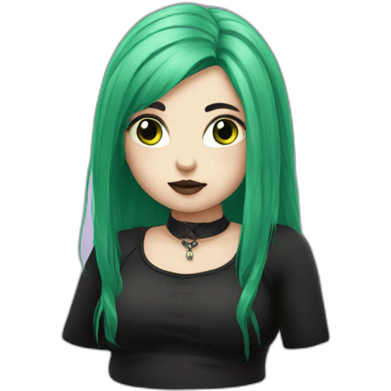 Chubby Goth girl long green hair emoji