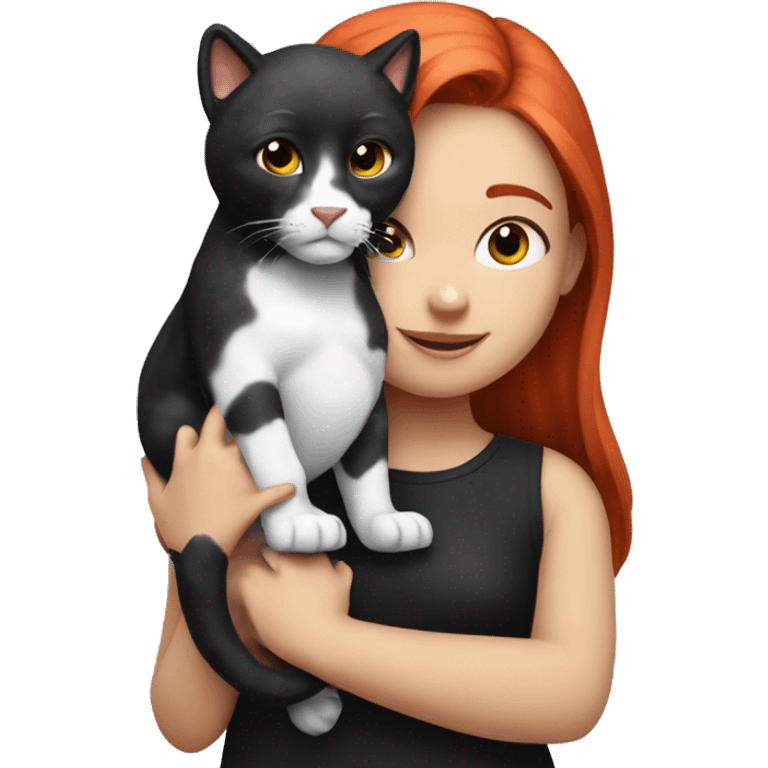 Red haired girl holding 1 black and white really super big cat emoji