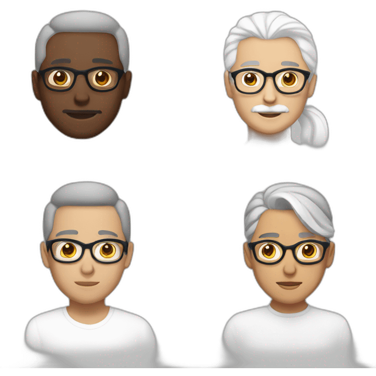 brown eyes; white hair in a ponytail; white beard with a white outline; spectacles emoji