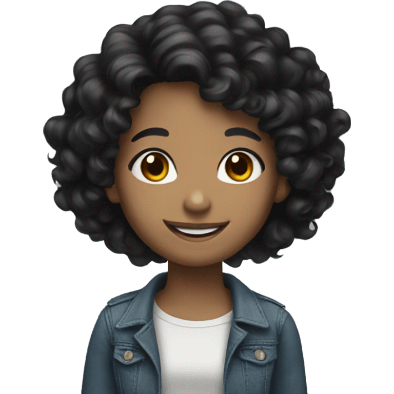 smiling girl with black hair curly  emoji