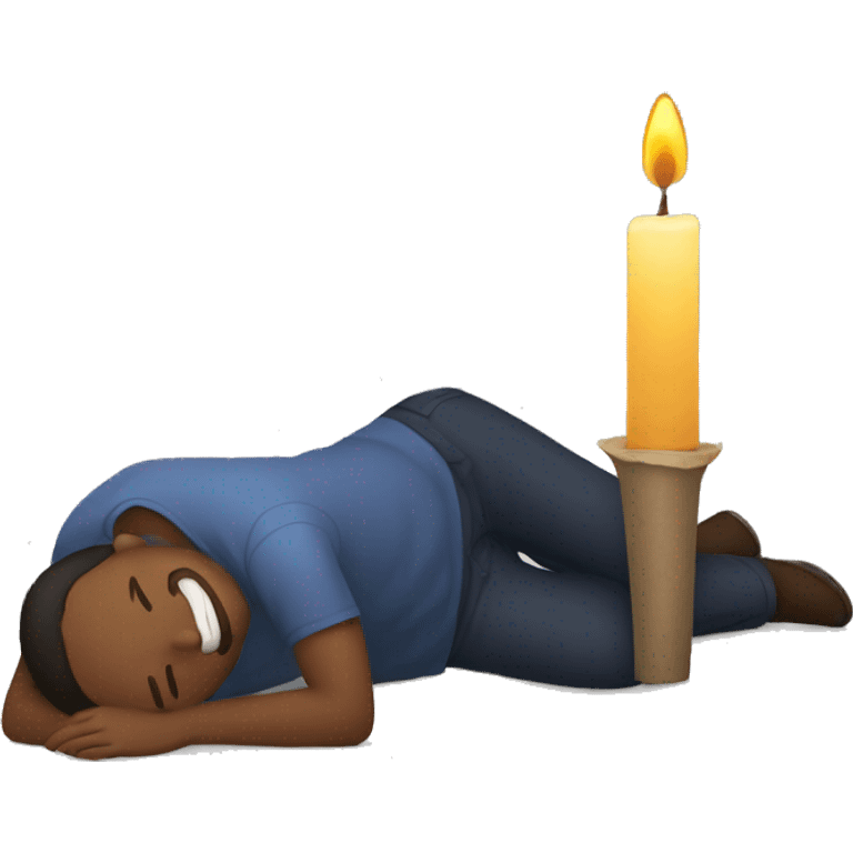 man lying on the floor with candle emoji