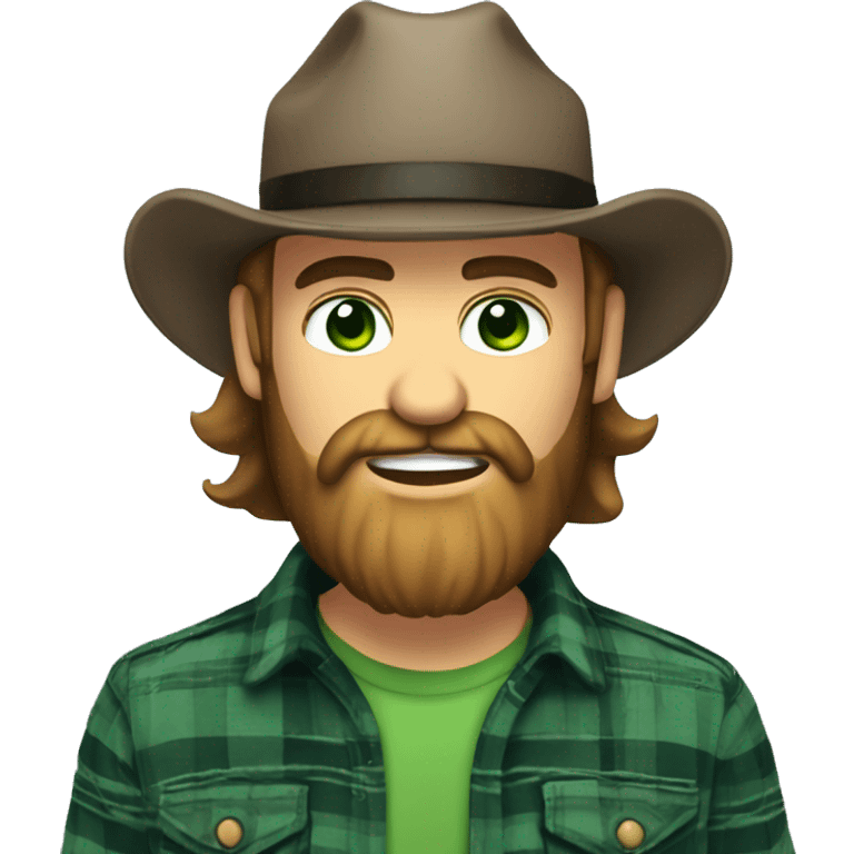 Long Bearded man with trucker cap and flannel shirt and green eyes, who is in to American country music emoji