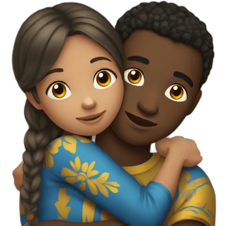 African young man hugging slavic girl emoji