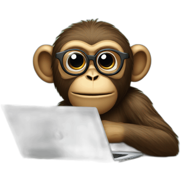 monkey with glasses and beard behind a apple laptop emoji