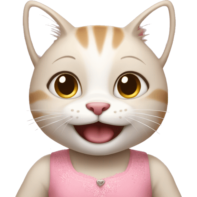 happy little cat in a pink dress having fun emoji