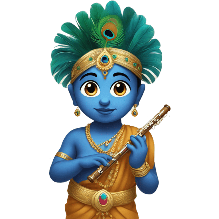 Baby krishna having flute in hand  and peacock feather on head emoji