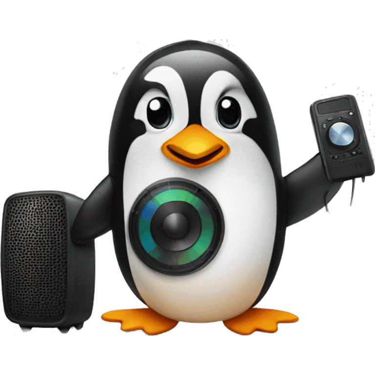 Penguin holding a speaker emoji