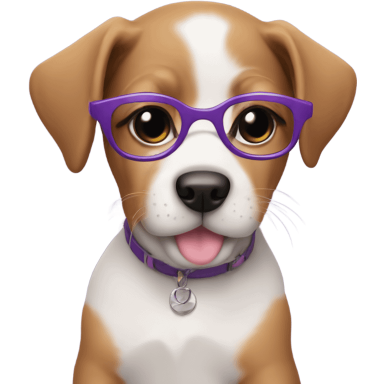 Puppy wearing purple glasses emoji