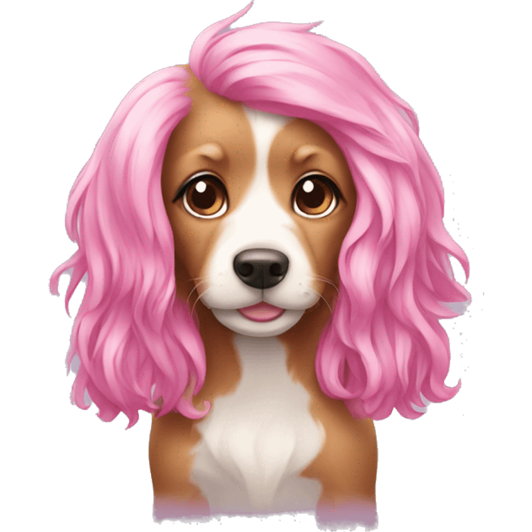 Puppy dog with long pink hair emoji