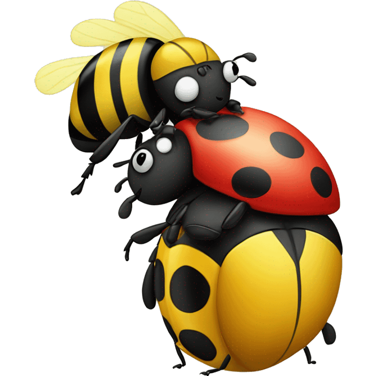 a ladybug and a bumblebee hugging emoji