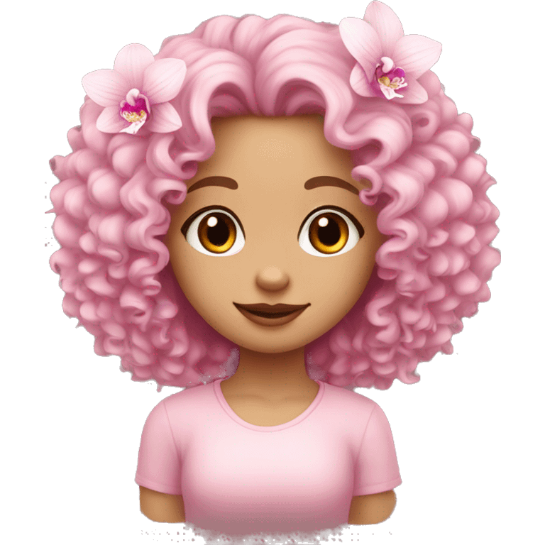 Orchid flower pastel pink and cute European curly girl   emoji