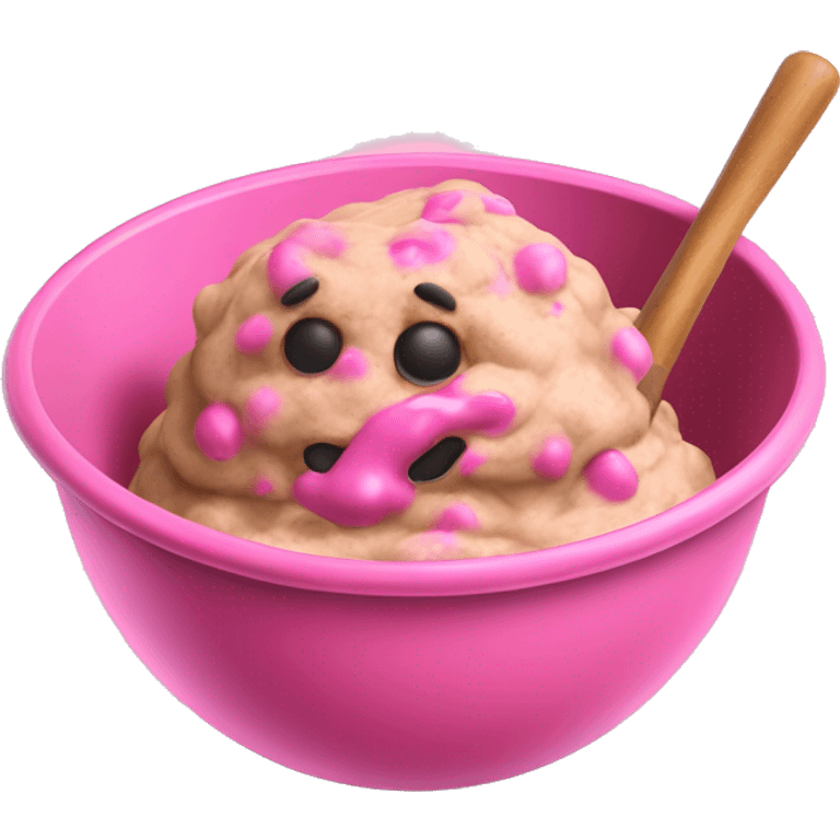 Realistic pink mixing bowl of cookie dough and with pink wisk in the bowl with it. emoji