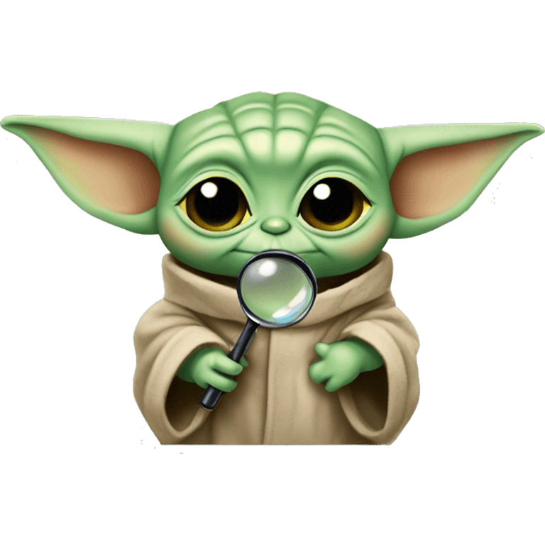 Baby Yoda looks through a magnifying glass emoji