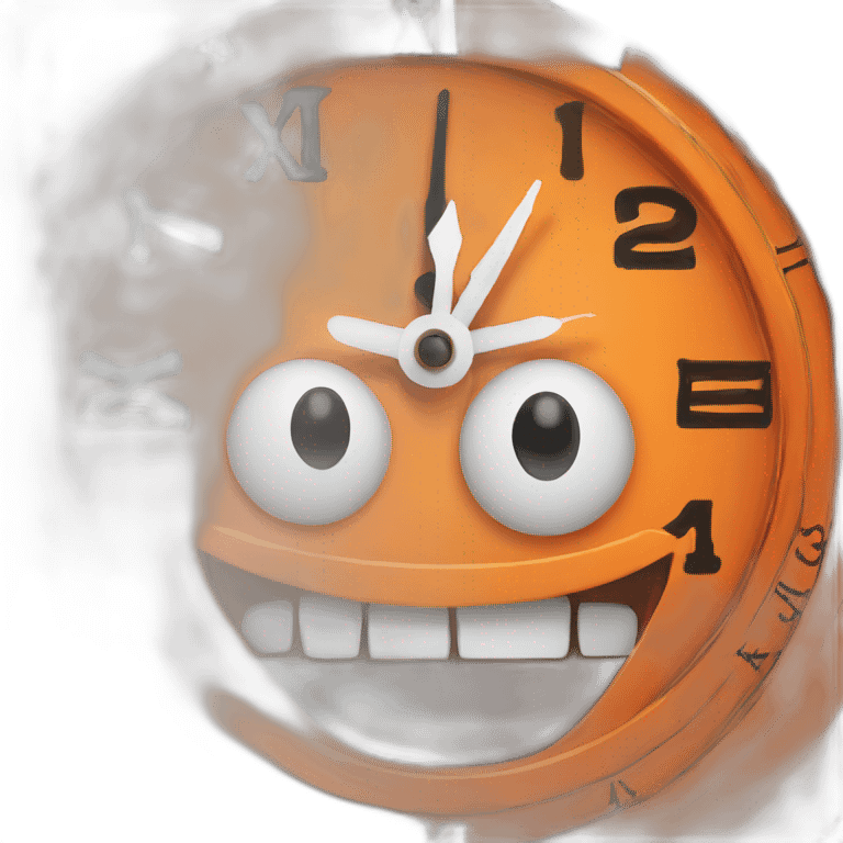 clock of the color orange with eyes and mouth smiling emoji