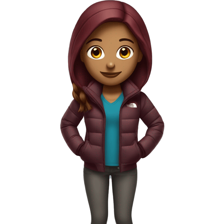 beautiful burgundy straight haired Girl wearing northface full body emoji