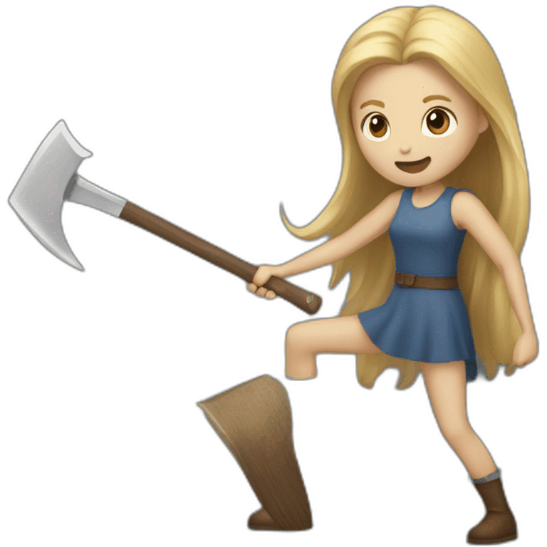 blonde girl throwing axe at tall man with brown hair emoji