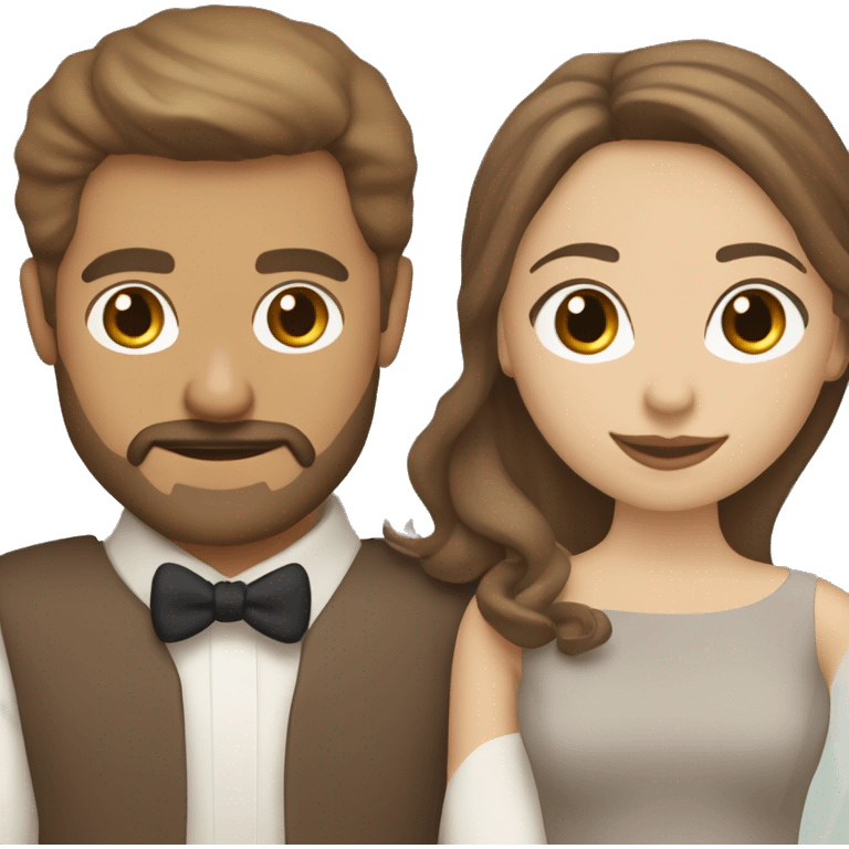 Wedding couple with woman with tan skin, brown hair shoulder length with highlights, sand man with brown hair, beard moustache emoji