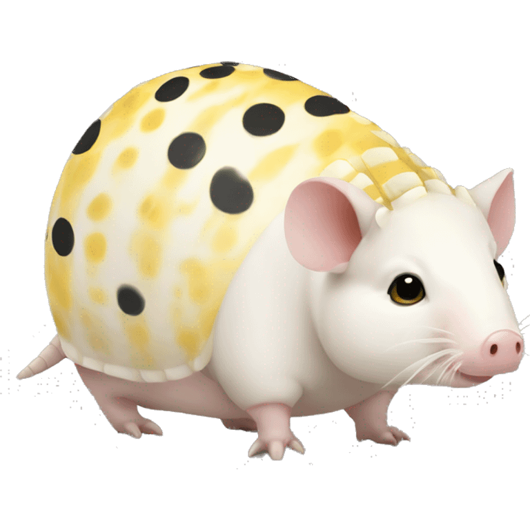 White chubby armadillo pig with yellow and black spots and cute face emoji