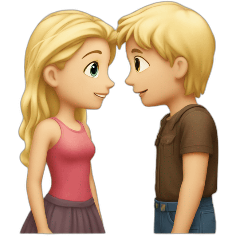 A blond boy who kisses a pretty blonde girl with a heart above their heads  emoji