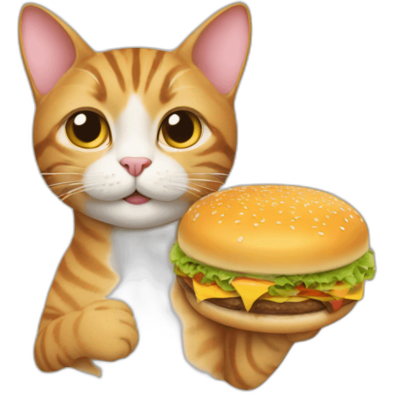 A cat holding a cheeseburger emoji