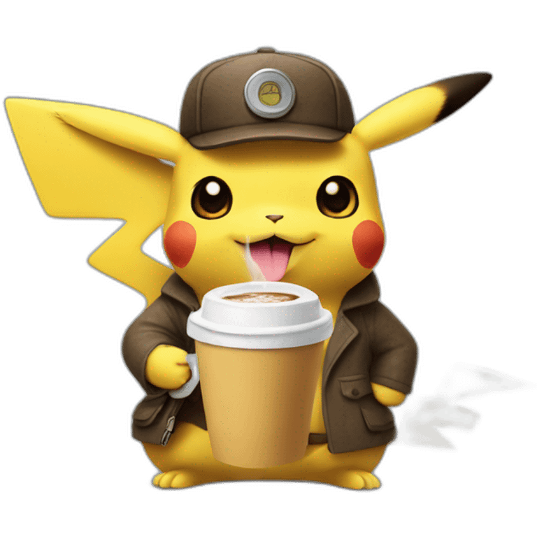 detective pikachu drinking coffee emoji