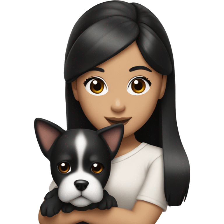 Ariana grande with straight black hair holding a Japanese dog emoji